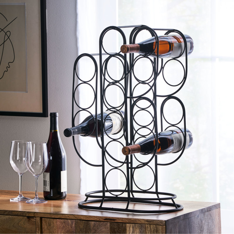 Support à vin de table tendance - 13 bouteilles, design cactus, fer, noir mat, sans assemblage, boîte de rangement 14,75 l x 8,00 po x P 23,25h