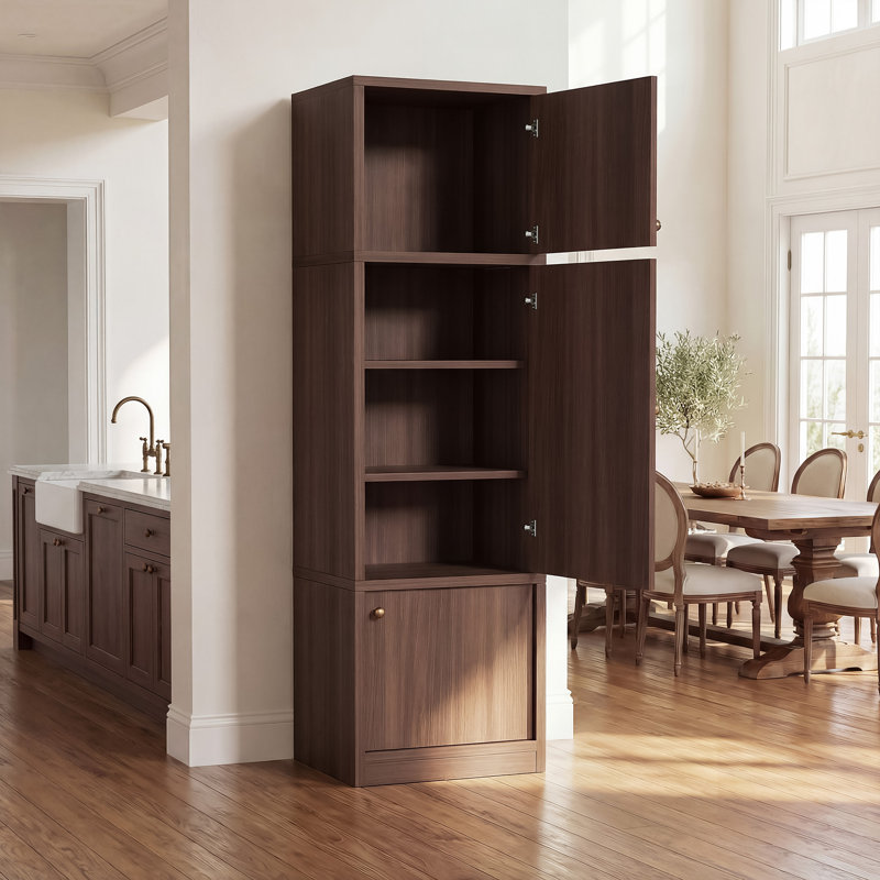 Garde-manger étroit avec portes et tablettes, Brun