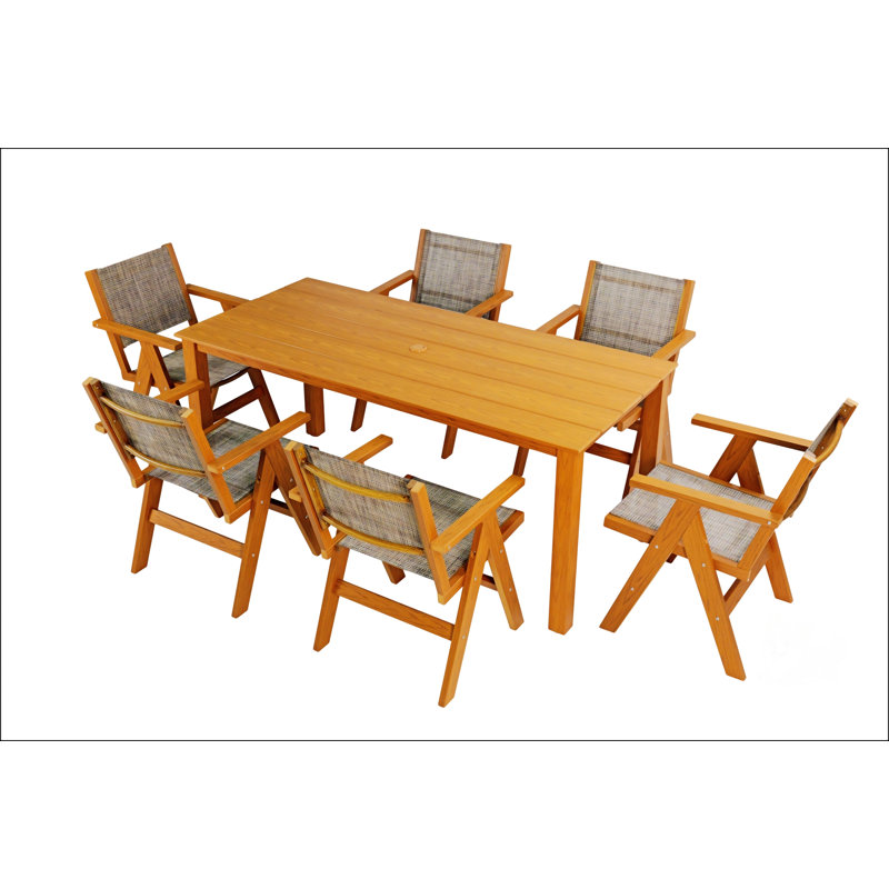 Table de salle à manger en bois imitation teck texturé pour l'extérieur, Teck