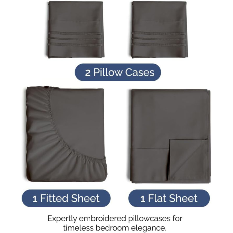 Charcoal Queen Size Deep Pocket Microfiber Bed Sheet Set