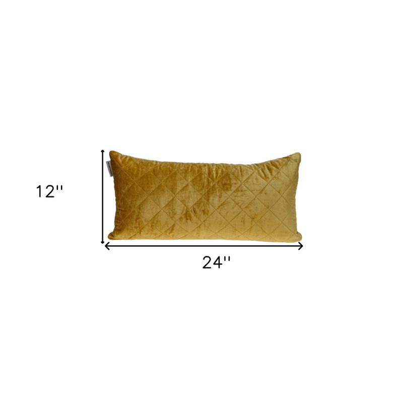 Coussin touffeté à losanges jaune ocre transitionnel, Jaune