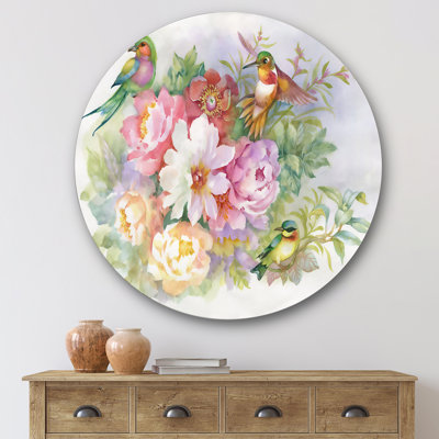 Fleurs vibrantes et oiseaux colorés - reproduction d'art