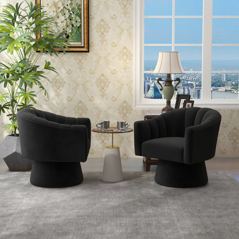 Fauteuil demi-tonneau pivotant de 25,2 po Iryanna, Velours noir, 2