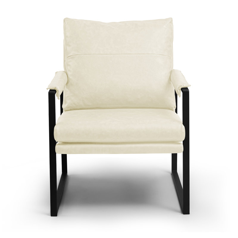 Upholstered Modern Accent Chair with Metal Frame, Oatmeal Polyester Blend