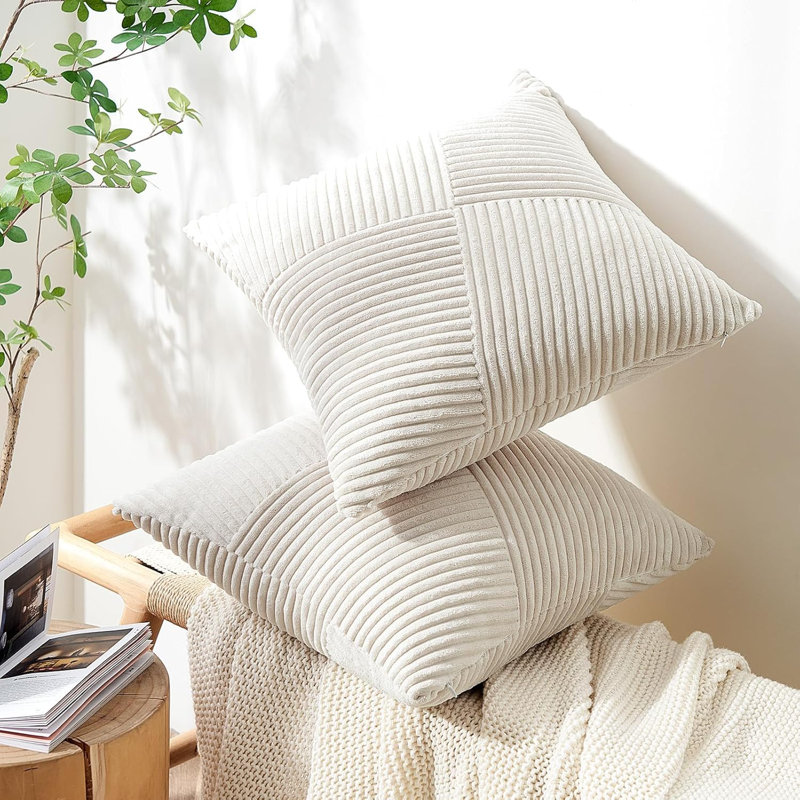 Corduroy Throw Pillow Covers,Soft Corduroy Couch Decorative Pillow Covers Windmill Textured Striped Cushion Cover,Set of 2