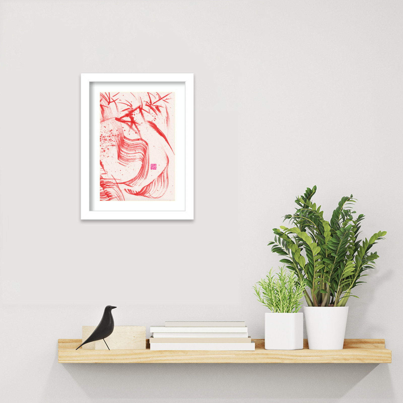 Zen Bamboo Ink Abstraction 2 by Odilia Fu Wood Framed Wall Art Print, White, 13" H x 10" W