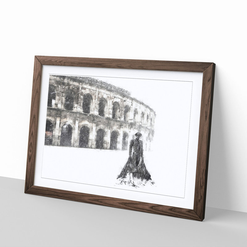 Arena Of Nimes In France - Single Picture Frame Painting on MDF, 62cm H x 91cm W x 2cm D, Walnut