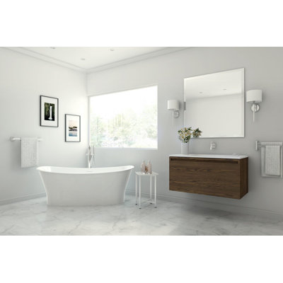 Cloud 62" x 29.875" Freestanding Soaking Solid Surface Bathtub with Wetmar Bio