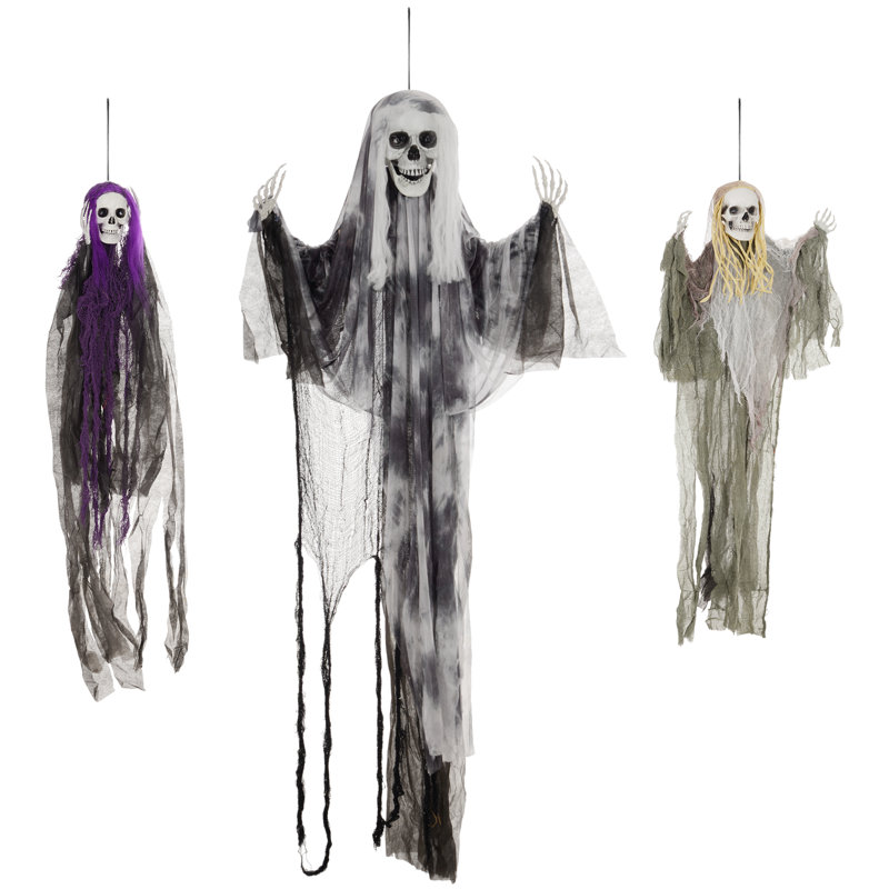 HOMCOM Life Size Hanging Skeleton Halloween Decorations, 90/110/170cm