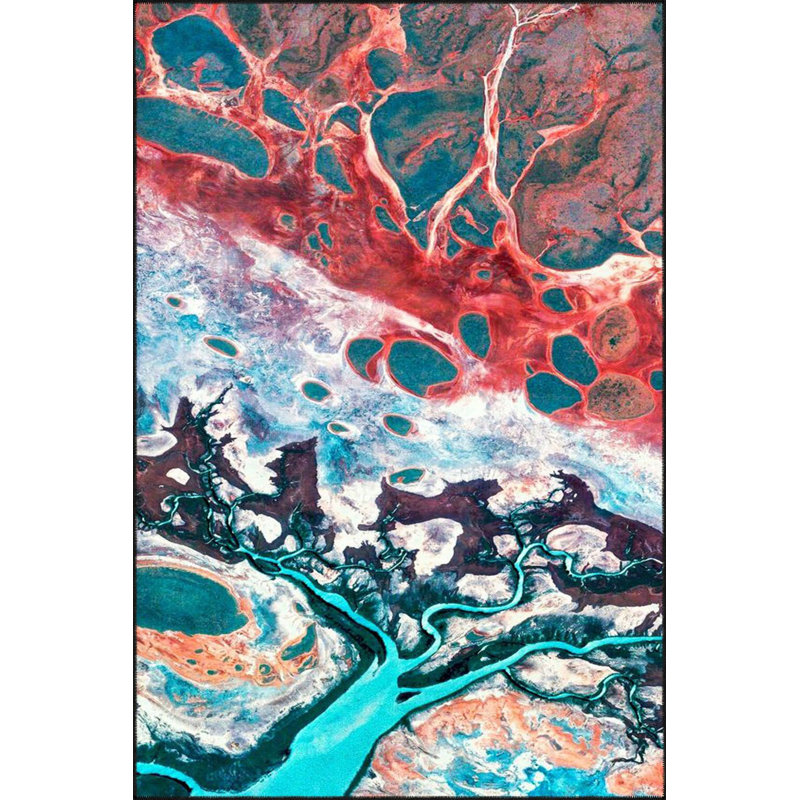 Tapis décoratif moderne à motifs multicolores lavables, Sous-tapis carré 3 pi 3 po inclus