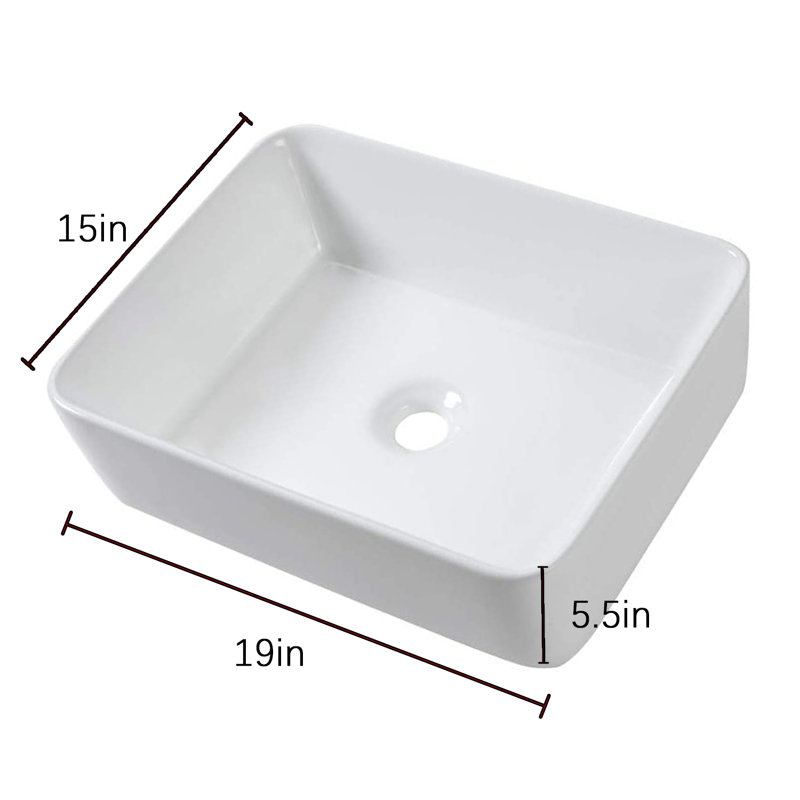 Lavabo de salle de bain rectangulaire en céramique blanche 19 "X15", Noir mat