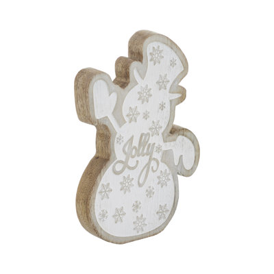 White Washed Jolly Natural Wooden Snowman 8x6x1