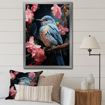 «Masshumiano Blue Pink Hummingbird Enchanting Hum Pastoral», reproduction d'art sur toile
