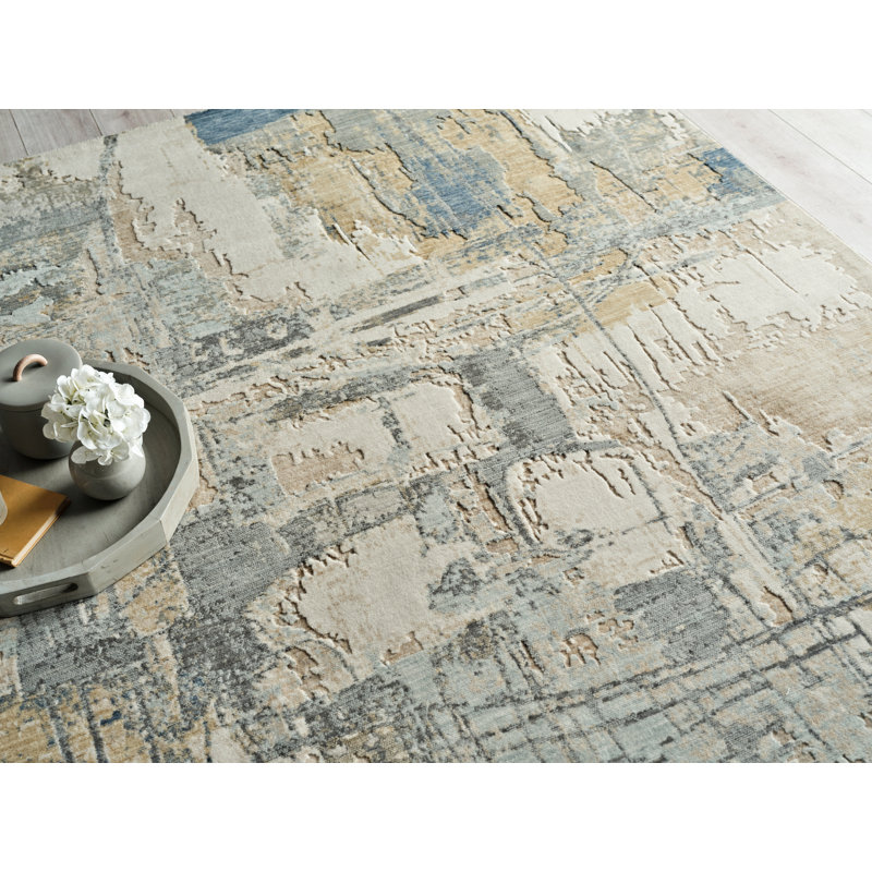 Infinity Power Loomed Wool/Nylon Abstract Area Rug in Silver/Blue/Gray, Rectangle 12' x 15'