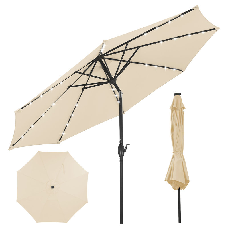 Parasols de patio solaires 10 pi avec lumières, Kaki
