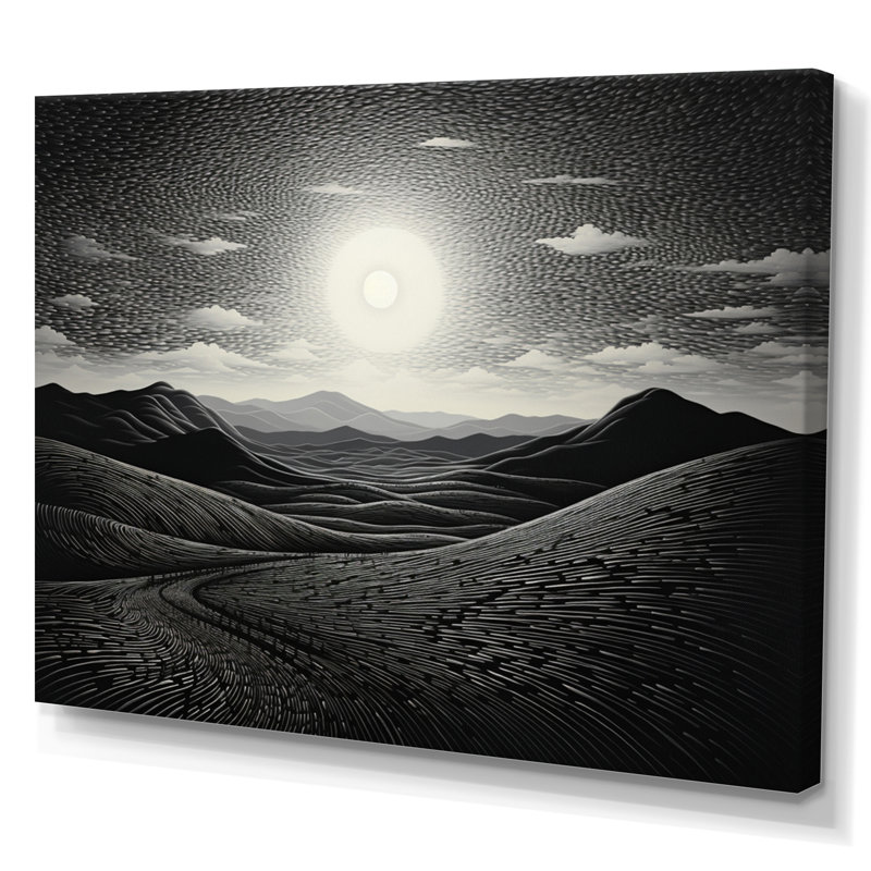 Désert majestueux pointillisme monochrome sur toile, H 30 po x l 40 po x P 1,5 po, Toile tendue