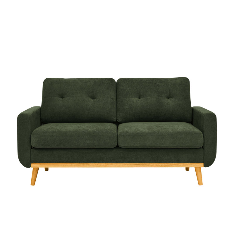 67.7" W Mid Century Modern Upholstered Loveseat Sofa With Wooden Legs, Green