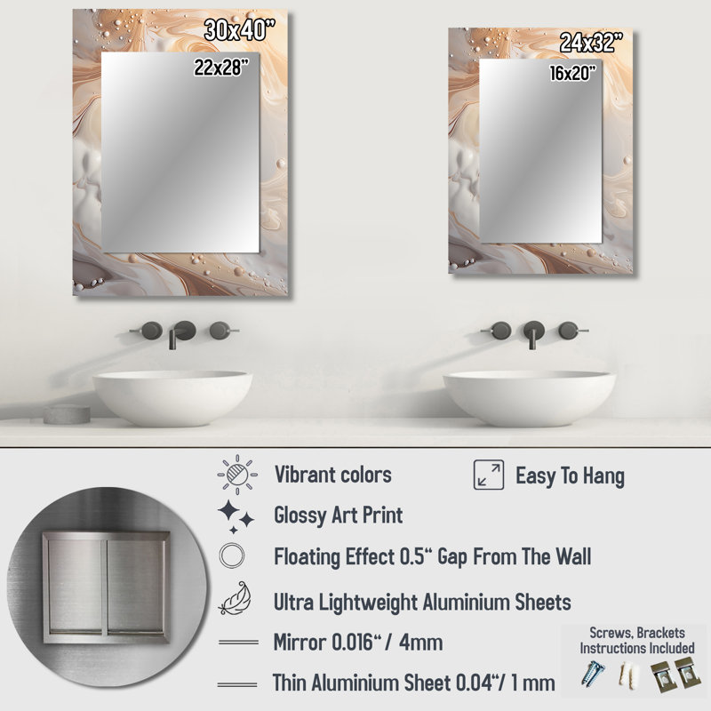 Abstract Milky White Flow I - Abstract Shapes Mirror, Modern Unique Wall Mirror, Printed Metal Art, 32" x 24"