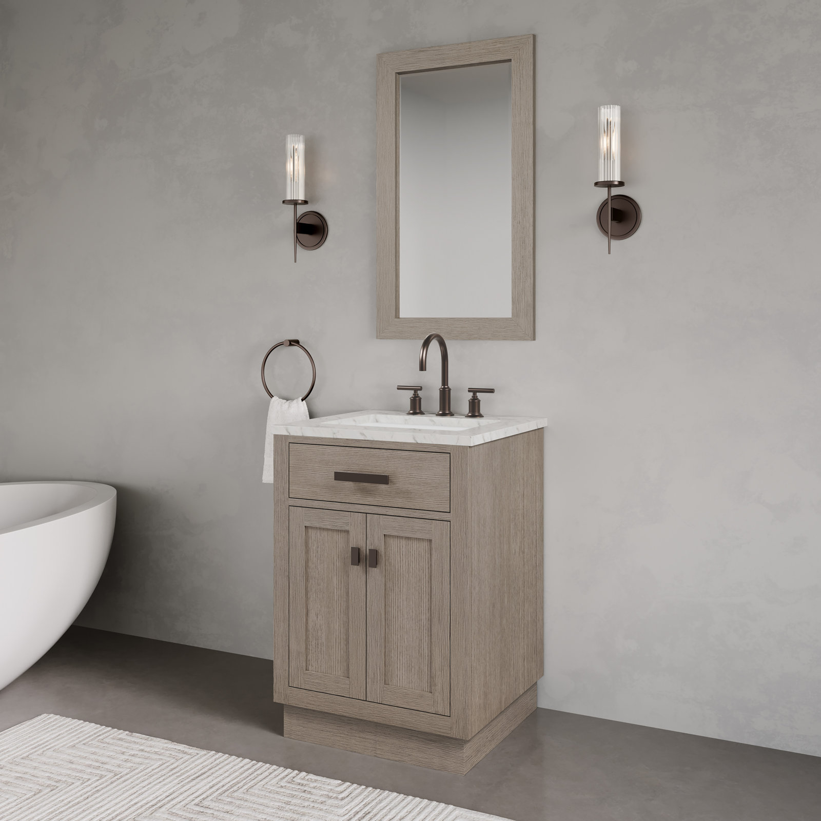 Breshey Carrara Marble Single Bathroom Vanity, Gray, 24"W x 21.6"D x 34.2"H