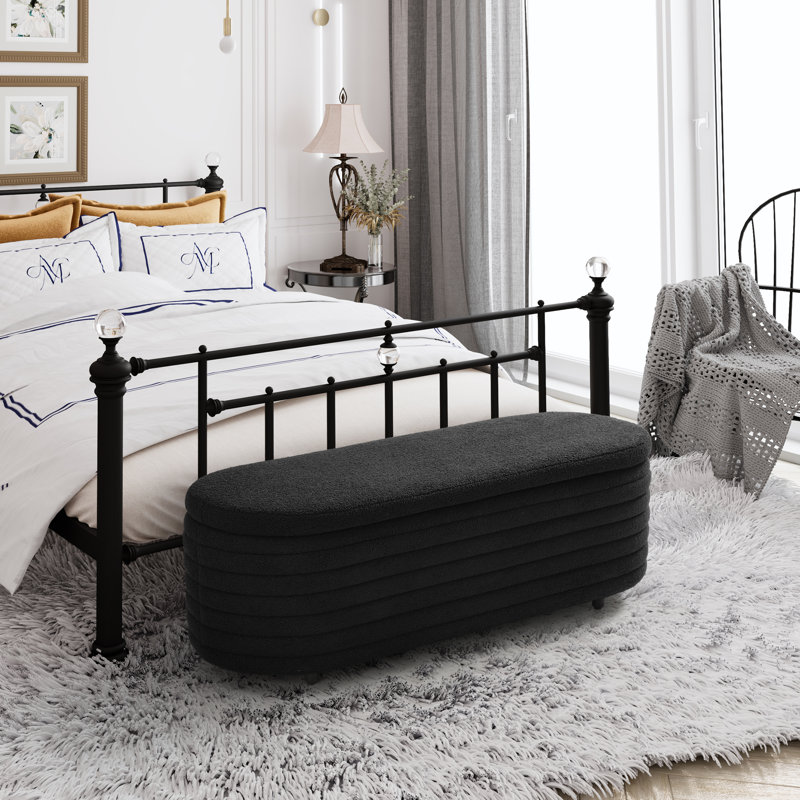 Banc de rangement en sherpa Bayville, H 18,1 po x l 54 po x P 19 po, Noir