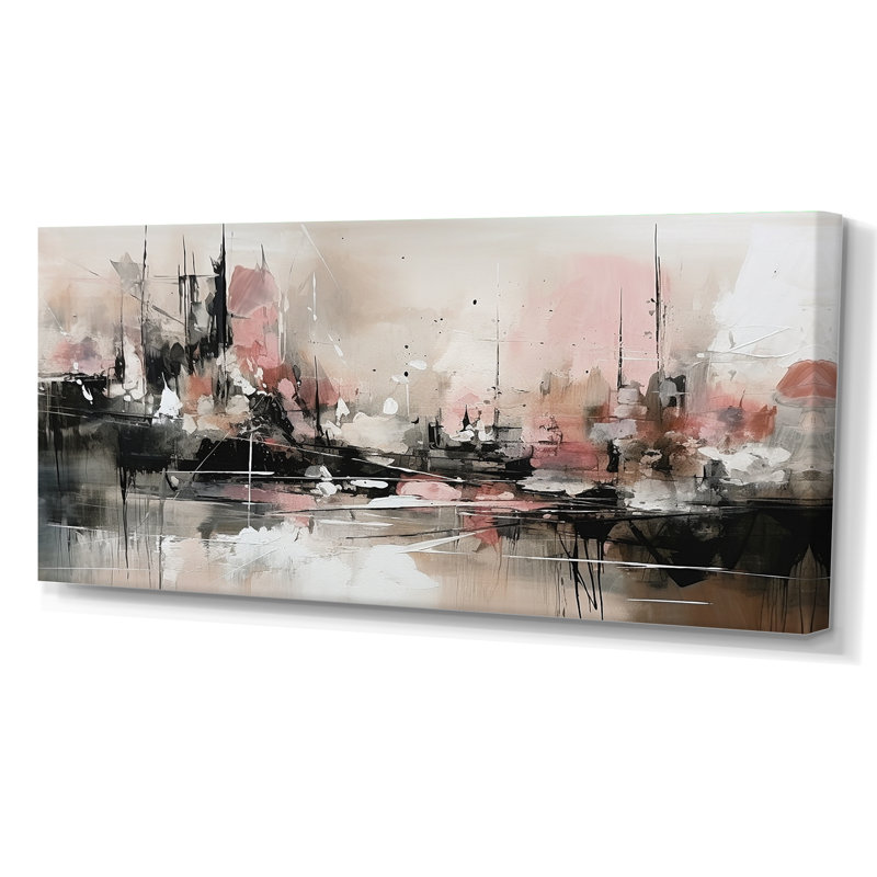 Pink Black Minimalims Fludity I Framed On Canvas Print, Wrapped Canvas, 28" H x 60" W x 1.5" D