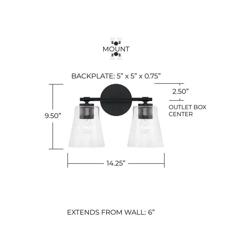 2 - Light Dimmable Vanity Light, Matte Black