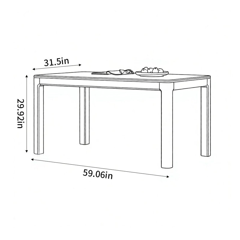 Table de salle à manger rétro élégante, H 29,92 po x L 59,06 po x l 31,5 po