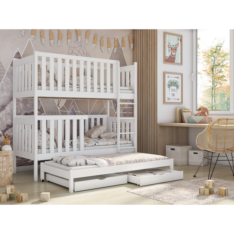Hirschman Single (3') Standard Bunk Bed and Mattress with Trundle, White