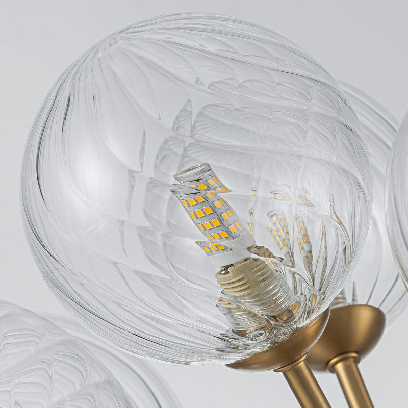 21-Light Swirled Glass Bubble Globe Sphere Chandelier, Clear