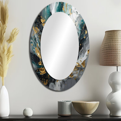 Encre dorée sarcelle dorée - Miroir mural moderne doré