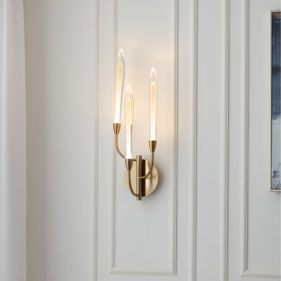 VidaLite Alina 3-Light Integrated LED Brass Wall Sconce Light, Wall Lamp In Modern & Contemporary Style, Crystal Shades, Textured Sand Effect, 2700K