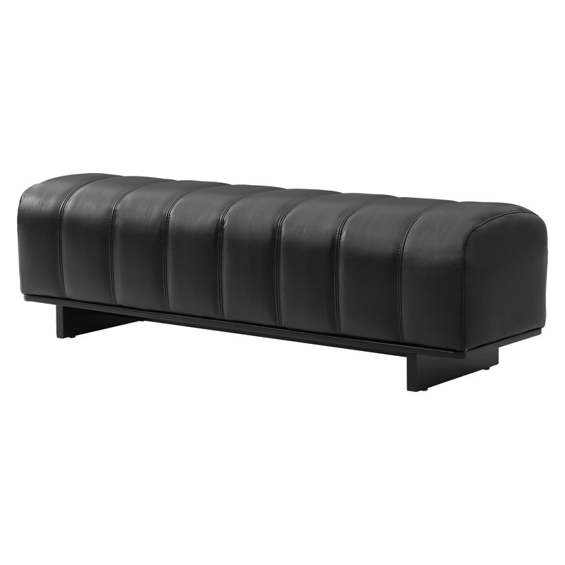 Nolyn Modern Upholstered Dining Bench with Rubber Wood Legs and Channel Tufting, Black PU Leather