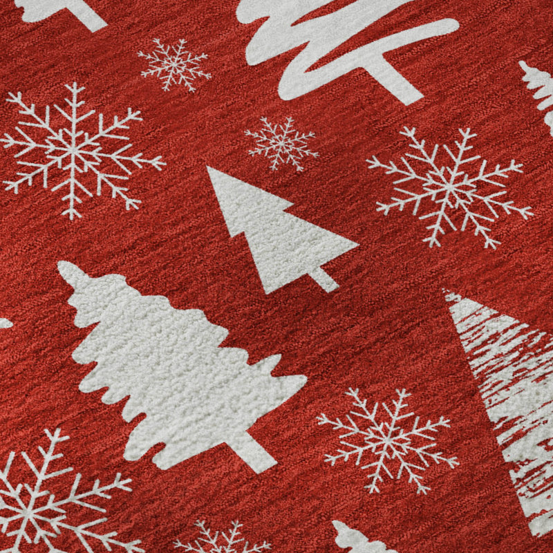 Premium Machine Washable Dockside AMF1815 Christmas Trees Rug, Rectangle 9' x 12'