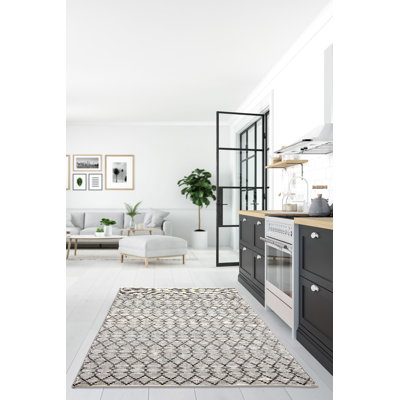 Tapis gris géométrique en laine tissé à plat à la main Helix