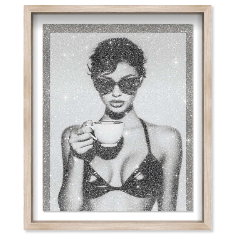 Luxe Latte Shadowbox Food & Beverages Print by Oliver Gal, Black Frame, 16 x 20, 31.5"H x 37.5"W, Natural Oak Shadowbox