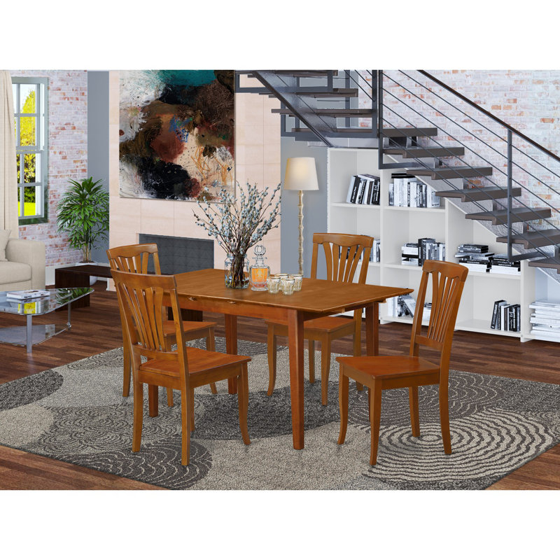 7 Piece Modern Dining Table Set Consist of a Rectangle Wooden Table with Butterfly Leaf and 6 Linen Fabric Upholstered Chairs, 32x60 Inch, Saddle Brown