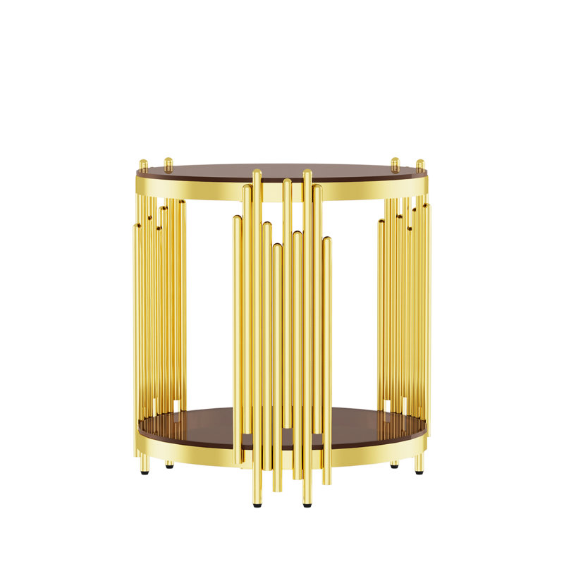 Table d'appoint moderne dorée de 50 cm (19,61 pouces) avec pieds en acier inoxydable, plateau en verre trempé de 8 mm et grande capacité de charge, idéale pour le salon.