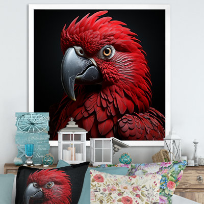 Crimson Elegance, perroquet tropical encadré sur toile