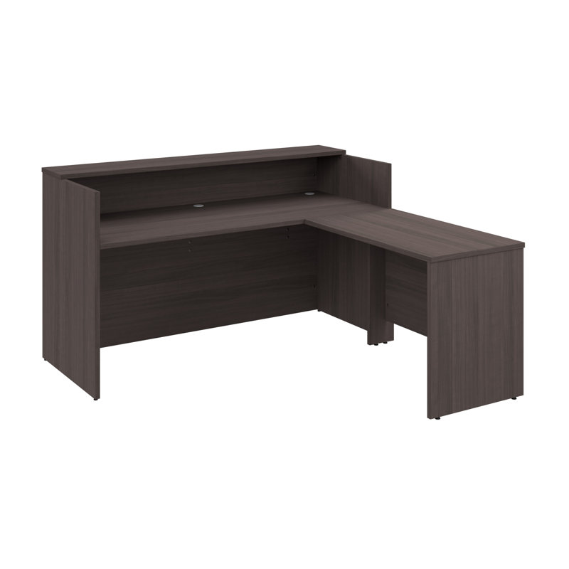 Storm Gray L-Shaped Reception Desk with Raised Shelf