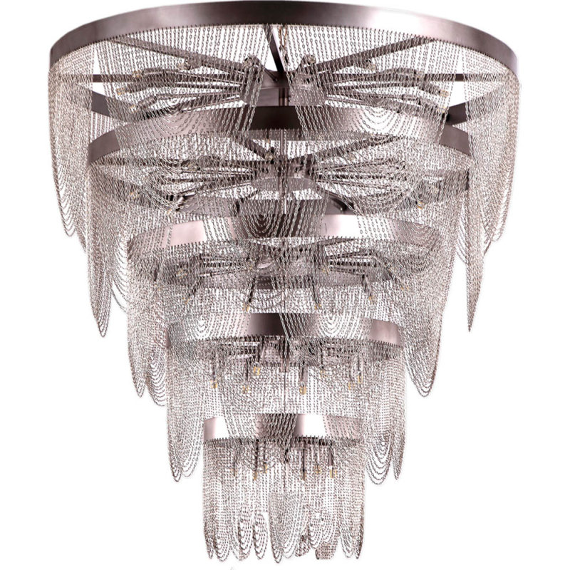 Light Chandelier, Bronze Plated, Aged Silver, 16" Wide x 36" Height