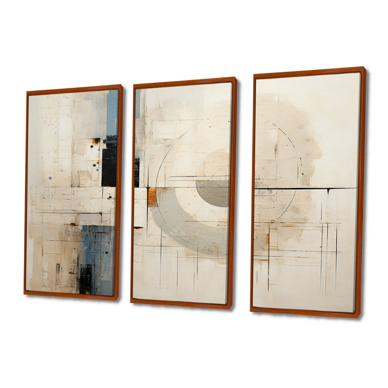 «Blue and White Timeless Minimalisme», ensemble d'art mural abstrait, H 28 po x l 36 po x P 1 po, Cadre flottant brun