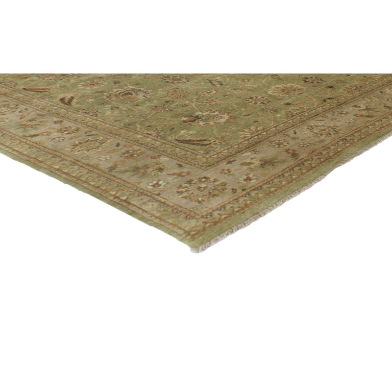 Tapis beige de style traditionnel 10 pi x 14 po noué la main one-of-kind Earle