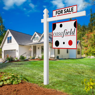 Casafield Real Estate Sign Post for Open House and Yard Sale Signs with Flat Cap and Gothic Cap Options - Vinyl PVC - White