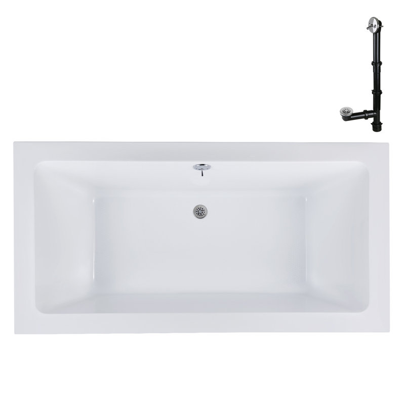 Baignoire de trempage en acrylique 72 po x 36 po, drain inclus, Chrome poli