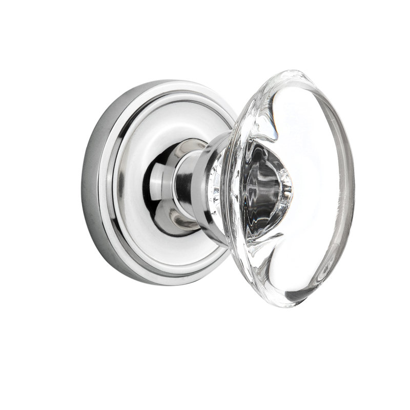 Classic Rosette with Oval Clear Crystal Door Knob, Bright Chrome