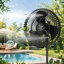 Ventilateur brumisateur d'extérieur sur pied, 3 vitesses, 40,6 cm (16 po), noir, hauteur réglable, prise GFCI, oscillation, base stable, oscillation grand angle de 75°, tête inclinable.