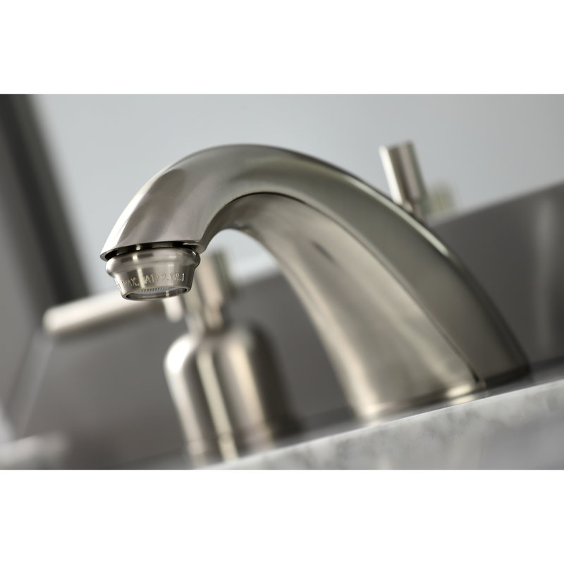 Kingston Brass Concord Two-Handle 3-Hole Deck Mount Widespread Bathroom Faucet with Retail Pop-Up Drain, Brushed Nickel