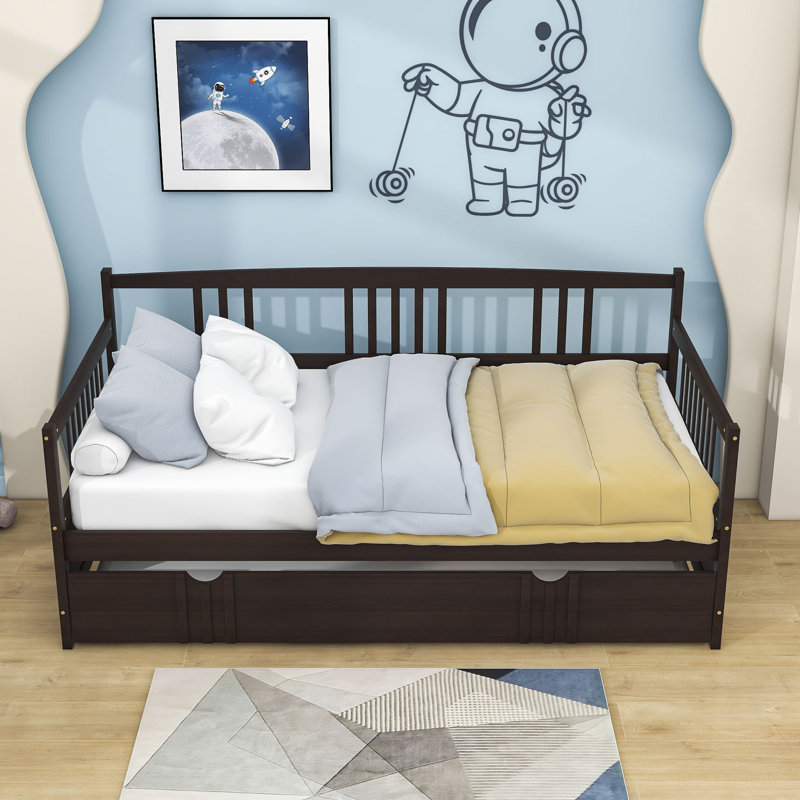 Jaye Wooden Daybed with Twin Size Trundle, Espresso, Twin