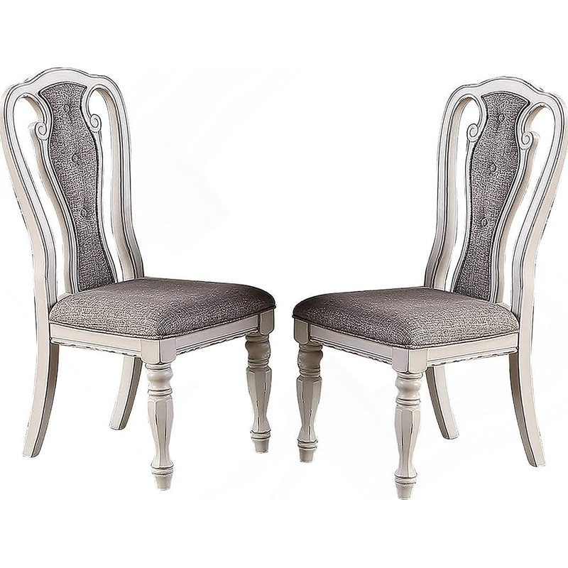 Ensemble de 2 chaises de salle à manger antiques et rembourrées capitonnées gris
