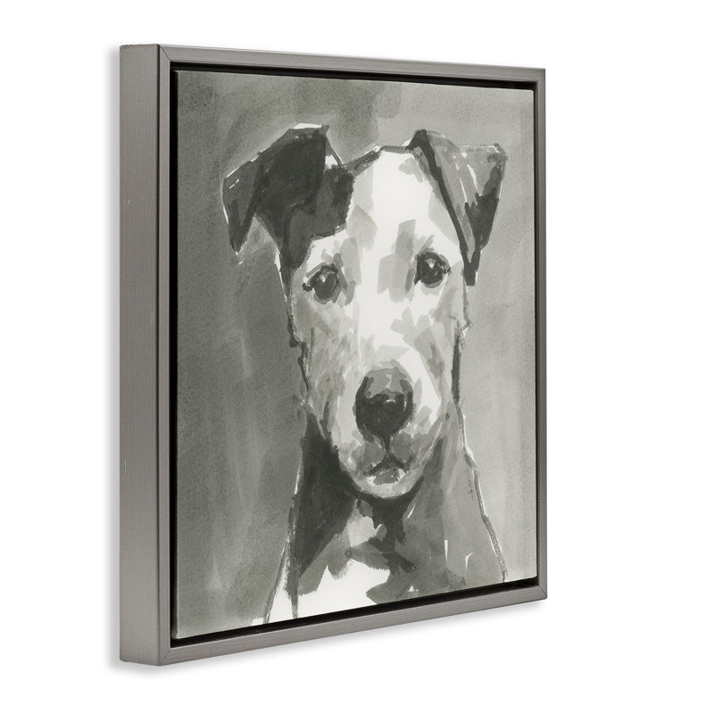 Chien discret avec une expression silencieuse, Cadre flottant gris lustré, H 25 po x l 25 po